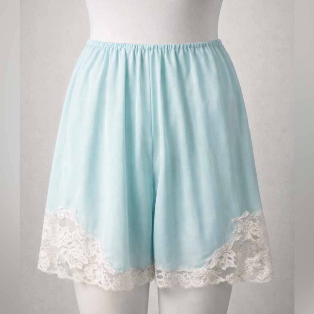 Vintage OLGA Blue Lace Bloomers Pettipant Knicker Shorts Panti-Slip Sz S